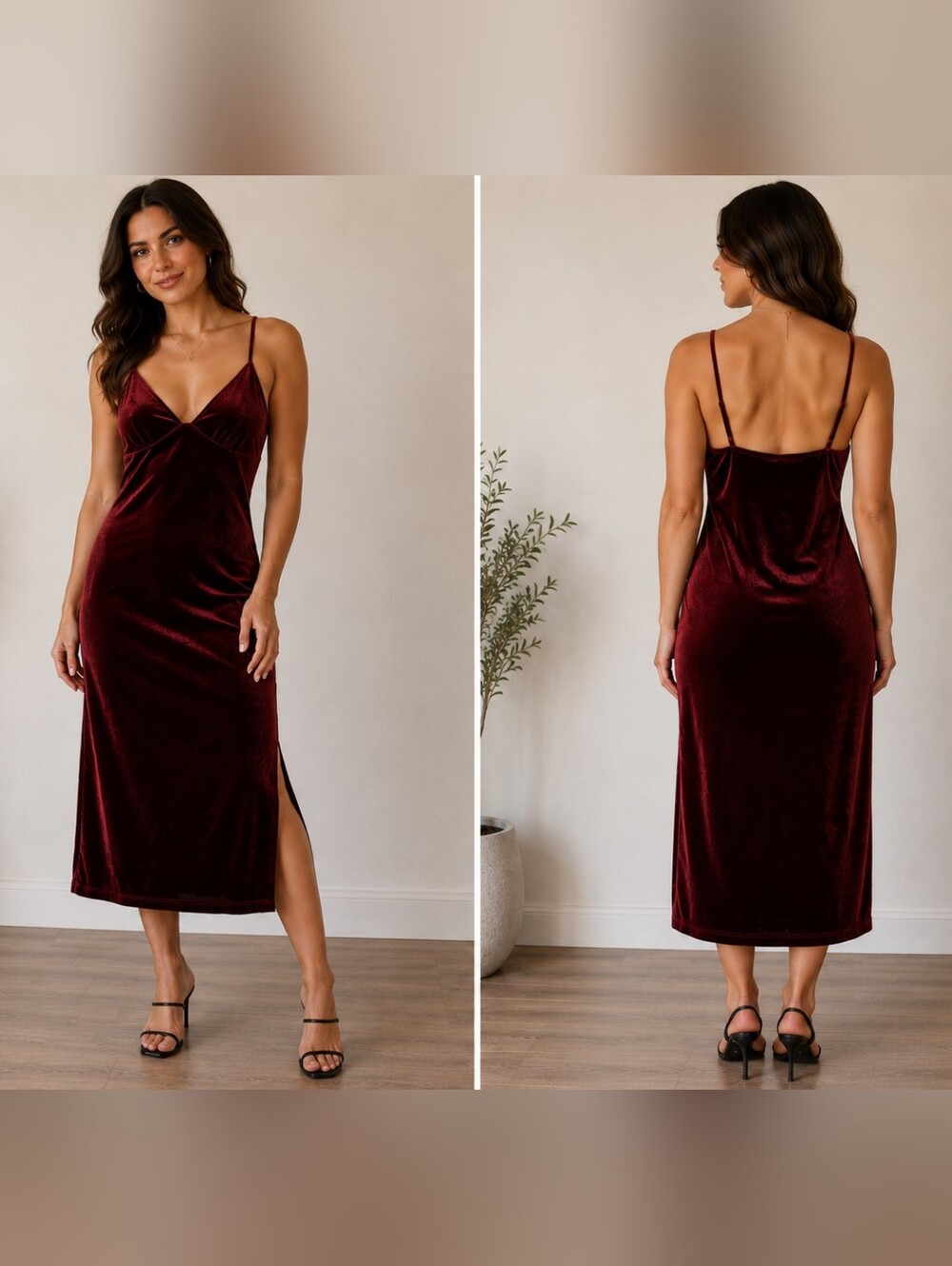 Band of the Free Burgundy Velvet Midi Slip Dress Size Small NWT Adjustable Strap
